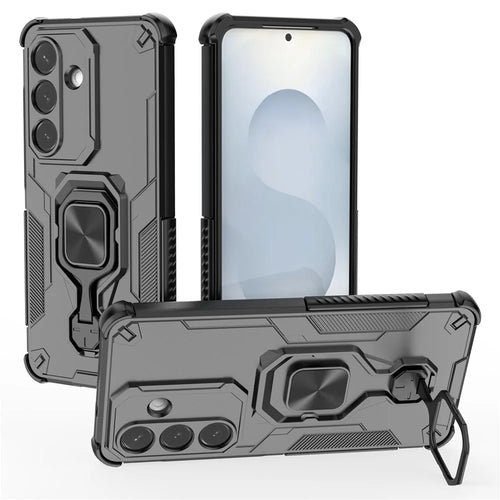 For Samsung Galaxy S26  Case Rotatable Ring Kickstand PC + TPU Shockproof Phone Cover - Black - 1