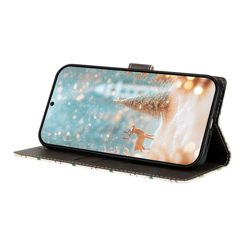 For iPhone 18 Pro Max / 17 Pro Max Case Christmas Themed Pattern Printing PU Leather Wallet Phone Cover with Wrist Strap - Santa Claus - 3