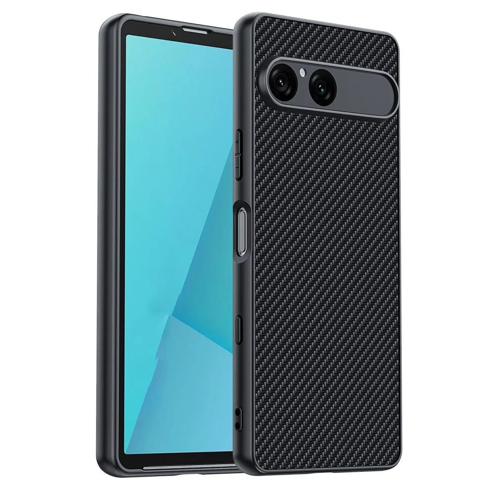 For Sony Xperia 10 VII Case Leather + PC Hard Phone Cover Carbon Fiber Texture - Carbon Fiber / Black - 1