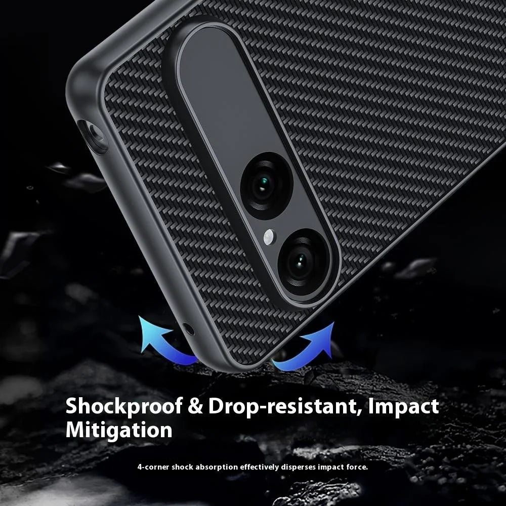 For Sony Xperia 10 VII Case Leather + PC Hard Phone Cover Carbon Fiber Texture - Carbon Fiber / Black - 2