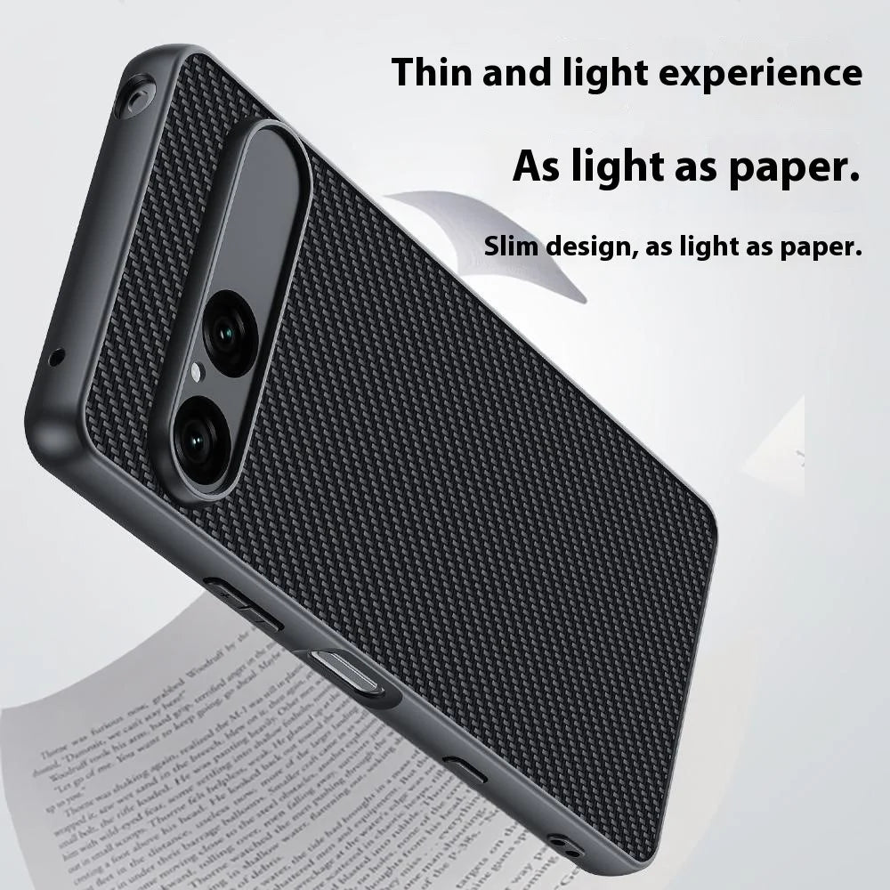 For Sony Xperia 10 VII Case Leather + PC Hard Phone Cover Carbon Fiber Texture - Carbon Fiber / Black - 3