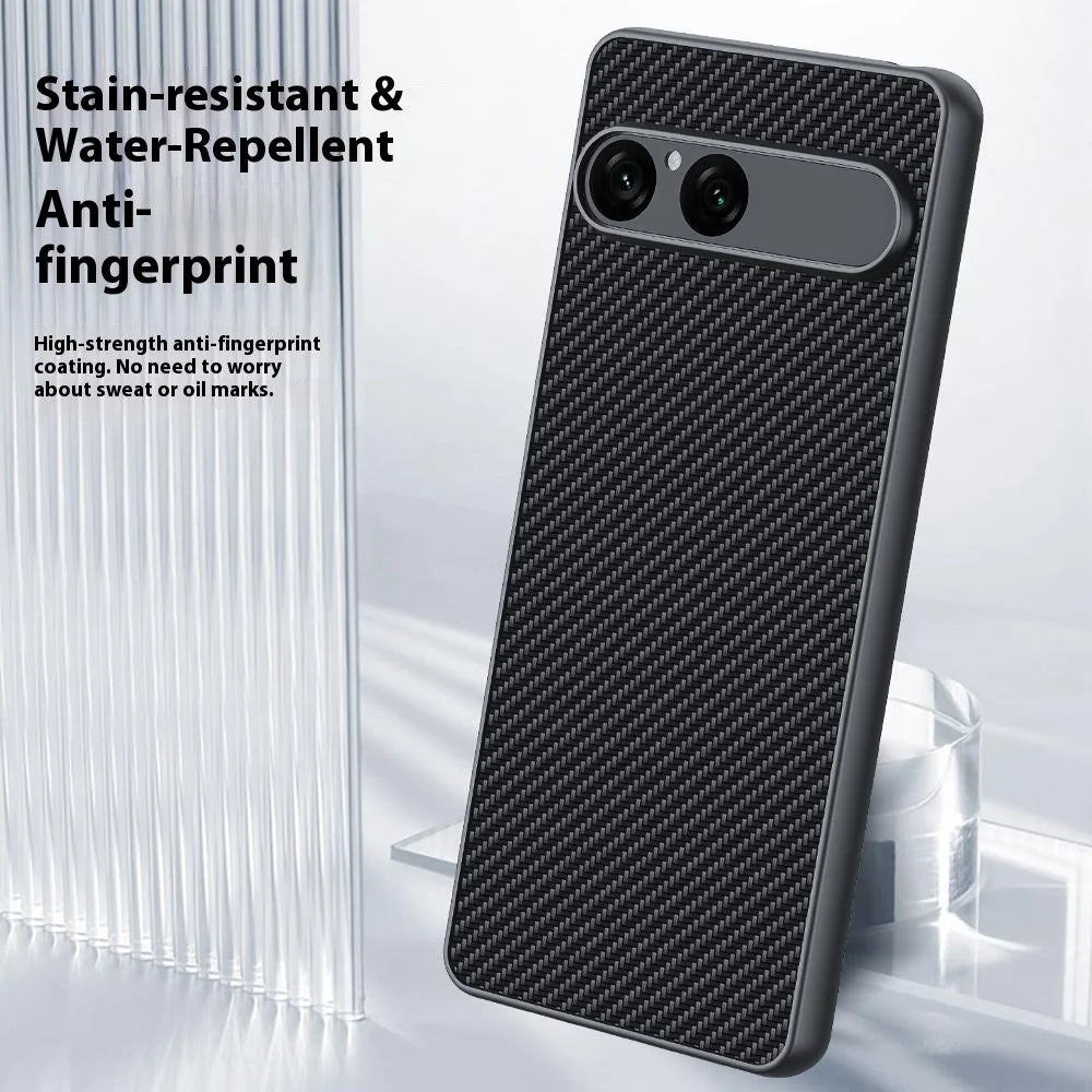 For Sony Xperia 10 VII Case Leather + PC Hard Phone Cover Carbon Fiber Texture - Carbon Fiber / Black - 4