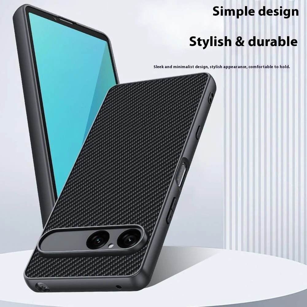 For Sony Xperia 10 VII Case Leather + PC Hard Phone Cover Carbon Fiber Texture - Carbon Fiber / Black - 5