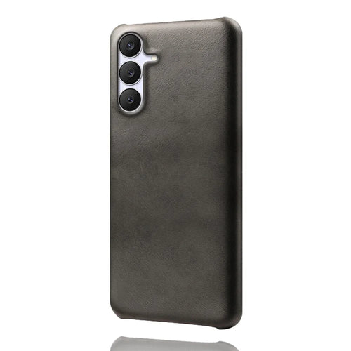 For Samsung Galaxy S25 FE Case Calf Texture PU Leather Hard PC Protective Phone Cover - Black - 1