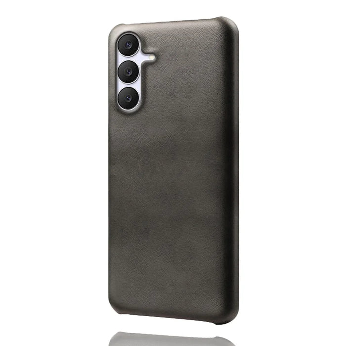 For Samsung Galaxy S25 FE Case Calf Texture PU Leather Hard PC Protective Phone Cover - Black - 1