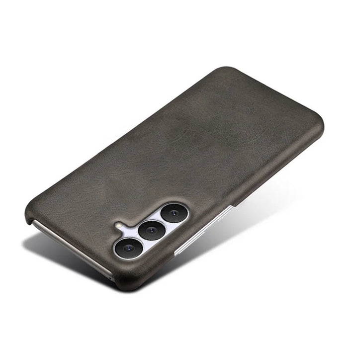 For Samsung Galaxy S25 FE Case Calf Texture PU Leather Hard PC Protective Phone Cover - Black - 3