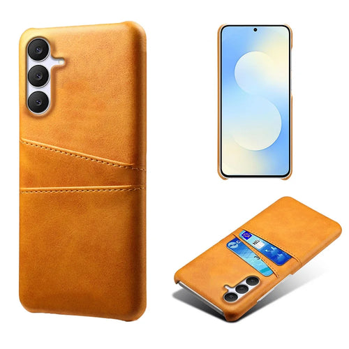 For Samsung Galaxy S25 FE Case Dual Card Slots PU Leather + Hard PC Phone Cover - Orange - 1