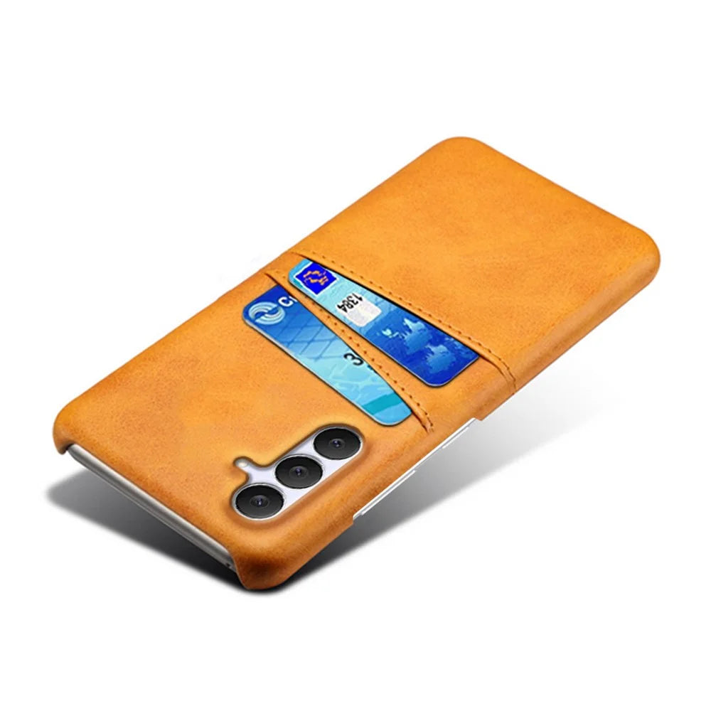 For Samsung Galaxy S25 FE Case Dual Card Slots PU Leather + Hard PC Phone Cover - Orange - 4