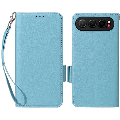 For ZTE nubia Air Case Litchi Texture Wallet Leather Phone Cover with Wrist Strap - Baby Blue - 1