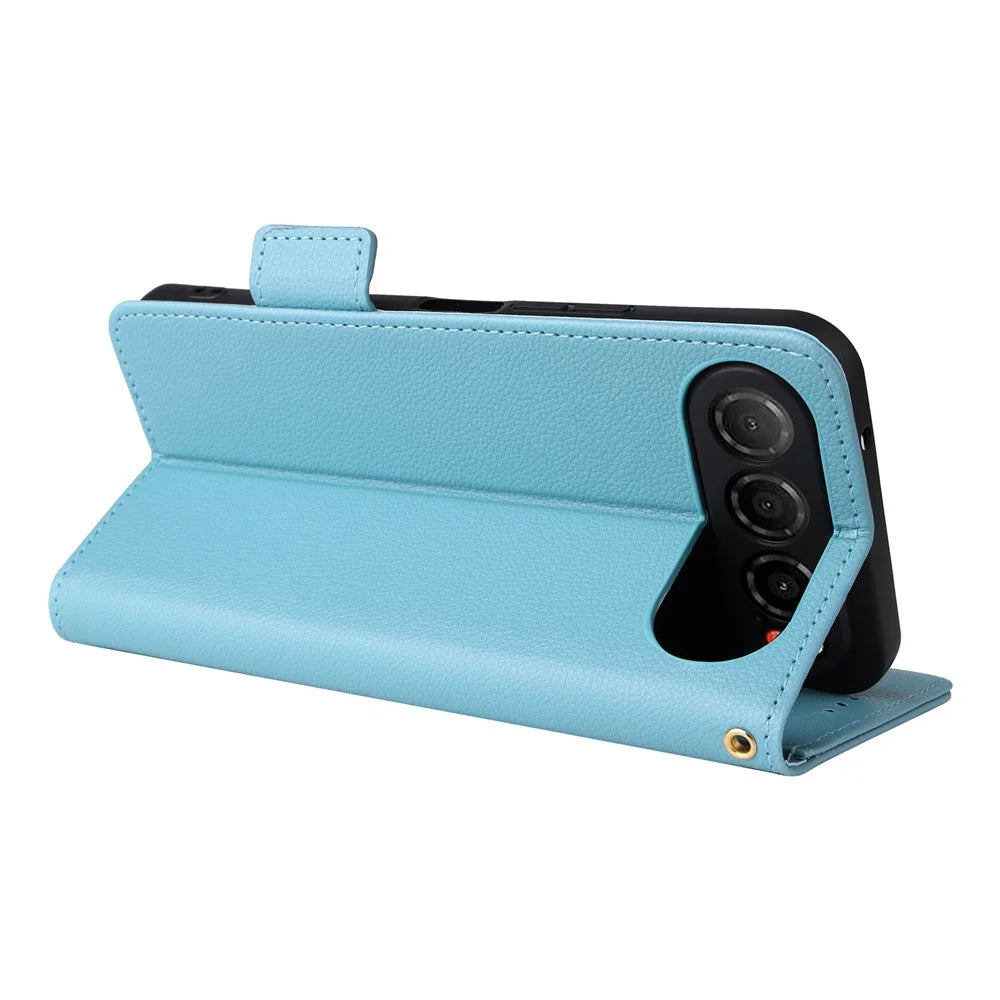 For ZTE nubia Air Case Litchi Texture Wallet Leather Phone Cover with Wrist Strap - Baby Blue - 4