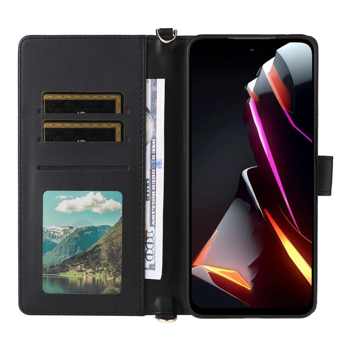 For ZTE nubia Neo 2 5G Case with Shoulder / Wrist Strap Leather Phone Cover Stand Wallet - Black - 2
