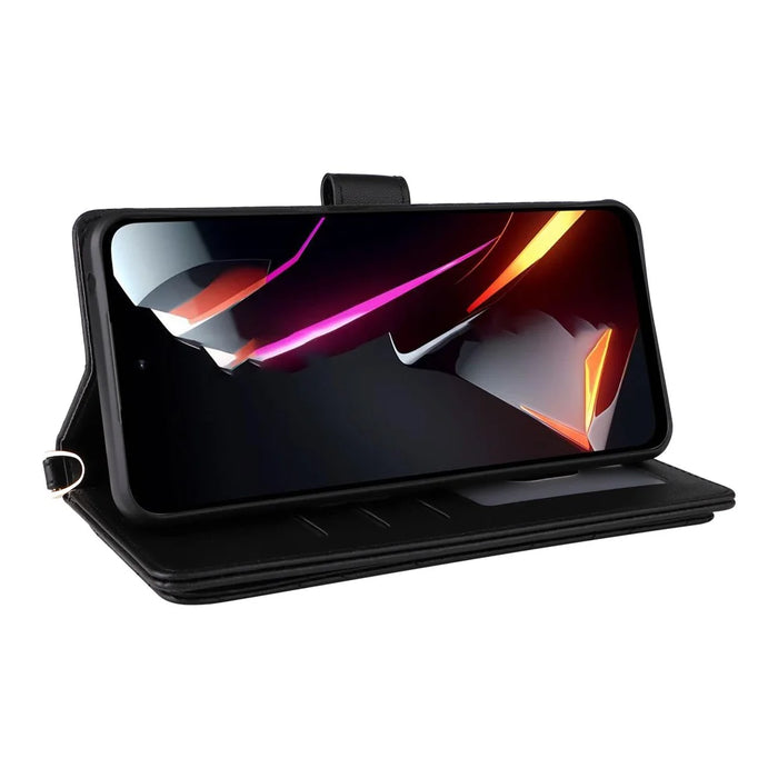 For ZTE nubia Neo 2 5G Case with Shoulder / Wrist Strap Leather Phone Cover Stand Wallet - Black - 3