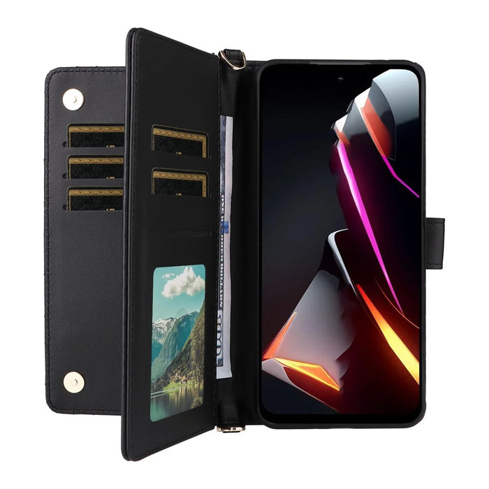 For ZTE nubia Neo 2 5G Case with Shoulder / Wrist Strap Leather Phone Cover Stand Wallet - Black - 6