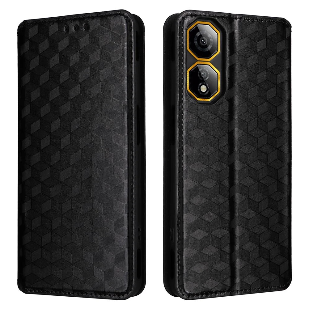 For ZTE nubia Neo 2 5G Case Wallet Rhombus Imprinted Leather Phone Cover - Black - 1