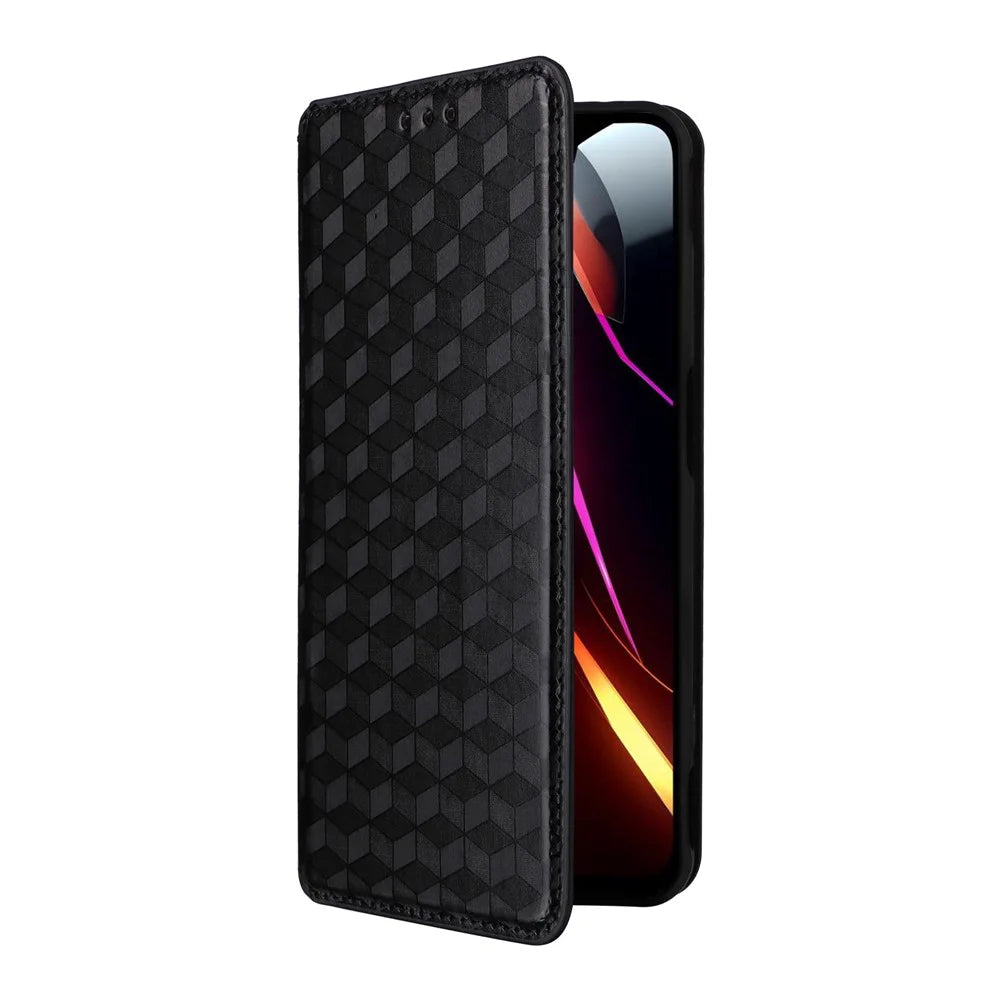For ZTE nubia Neo 2 5G Case Wallet Rhombus Imprinted Leather Phone Cover - Black - 5