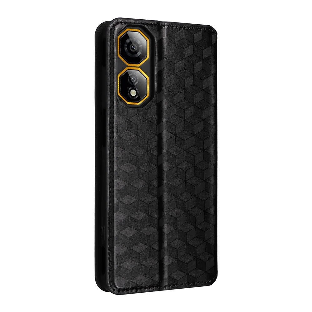 For ZTE nubia Neo 2 5G Case Wallet Rhombus Imprinted Leather Phone Cover - Black - 6