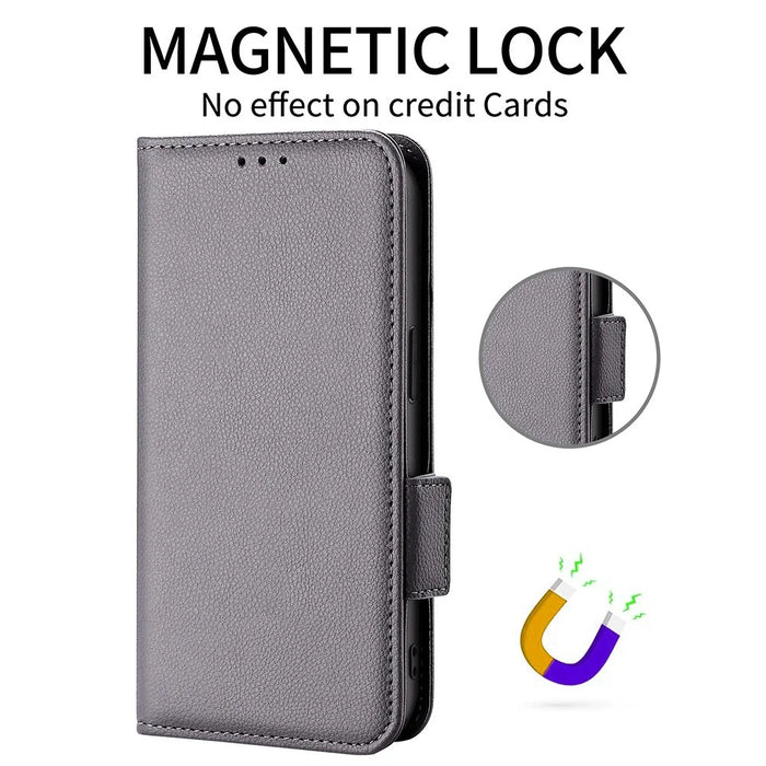 For Samsung Galaxy S26 Case Litchi Texture Wallet Leather Phone Cover with Wrist Strap - Grey - 5