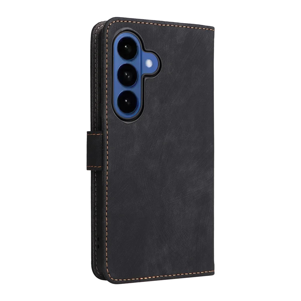 For Samsung Galaxy S26 Case Wallet RFID Blocking PU Leather Phone Cover Stand with Strap - Black - 7