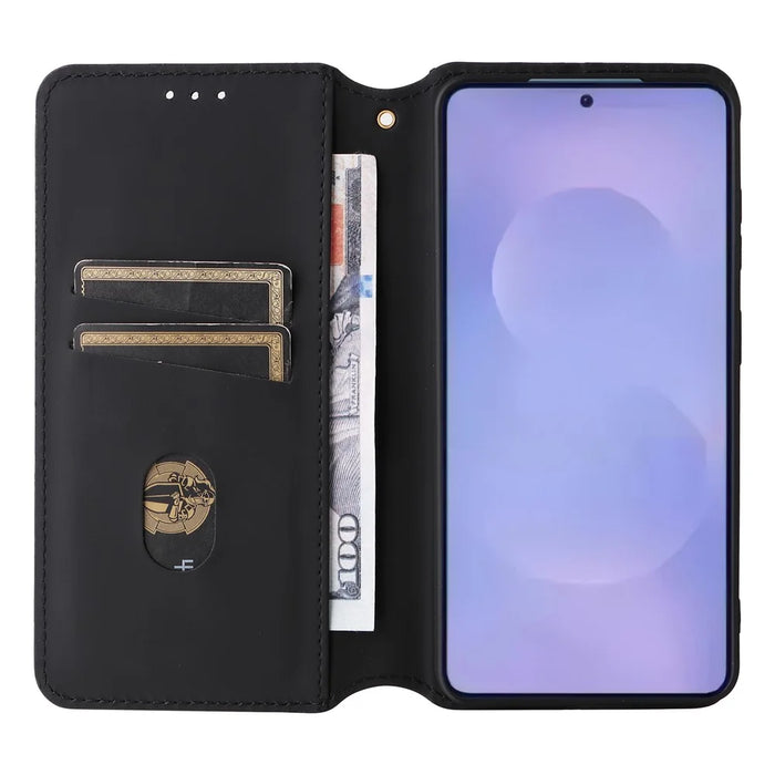For Samsung Galaxy S26 Case Wallet Rhombus Imprinted Leather Phone Cover - Black - 2