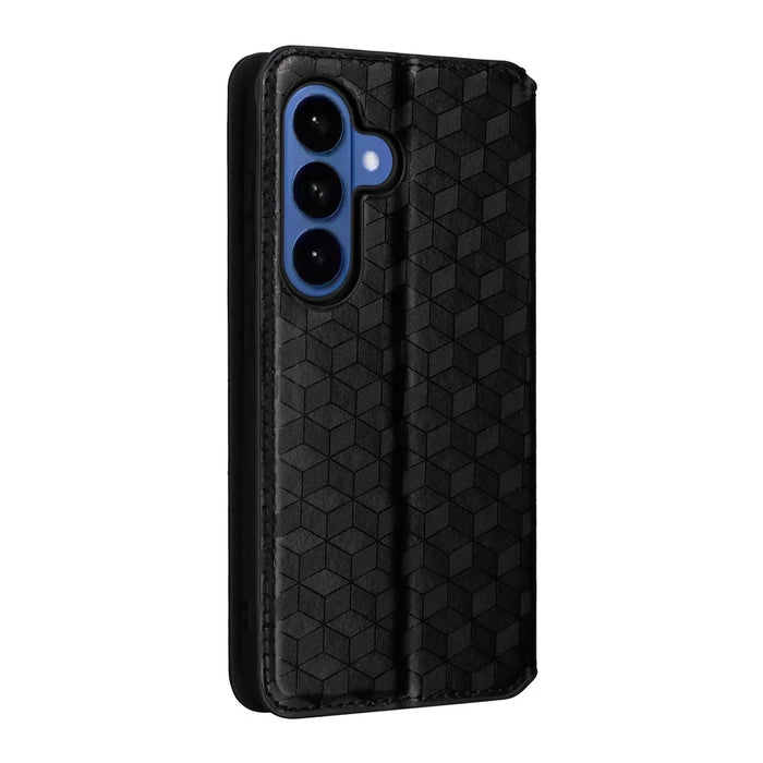 For Samsung Galaxy S26 Case Wallet Rhombus Imprinted Leather Phone Cover - Black - 6