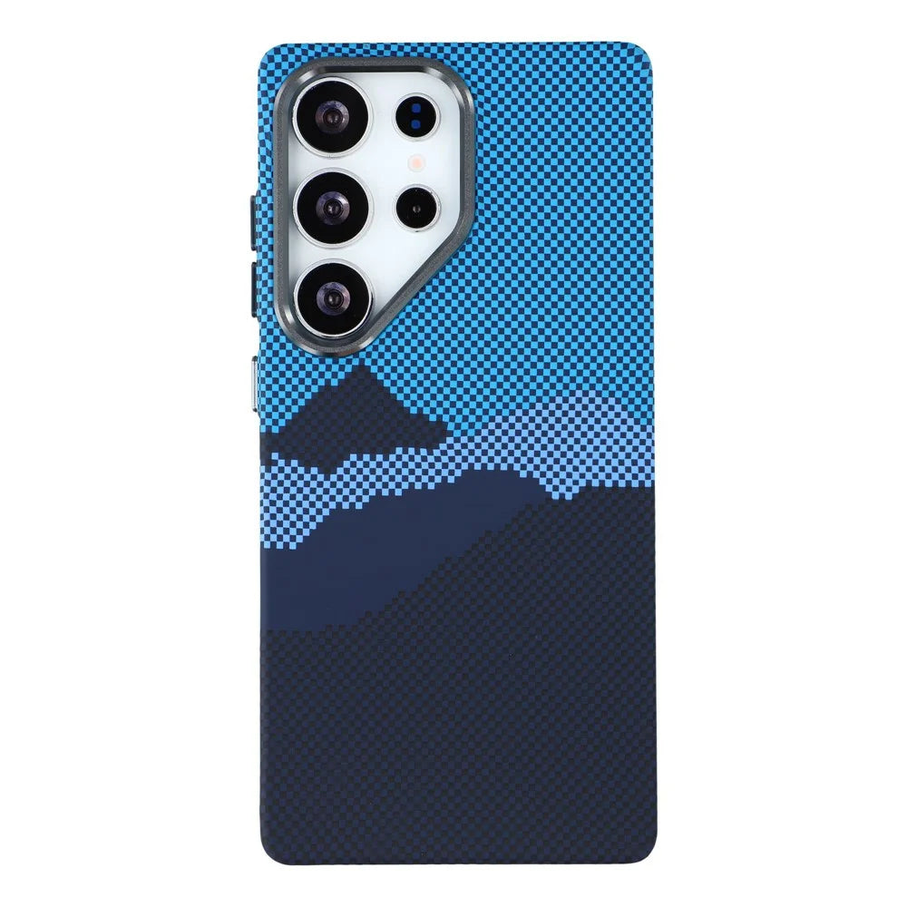 For Samsung Galaxy S25 Ultra Magnetic Case Water Transfer Printing Metal Frame PC Phone Back Cover - Alpine Blue - 3