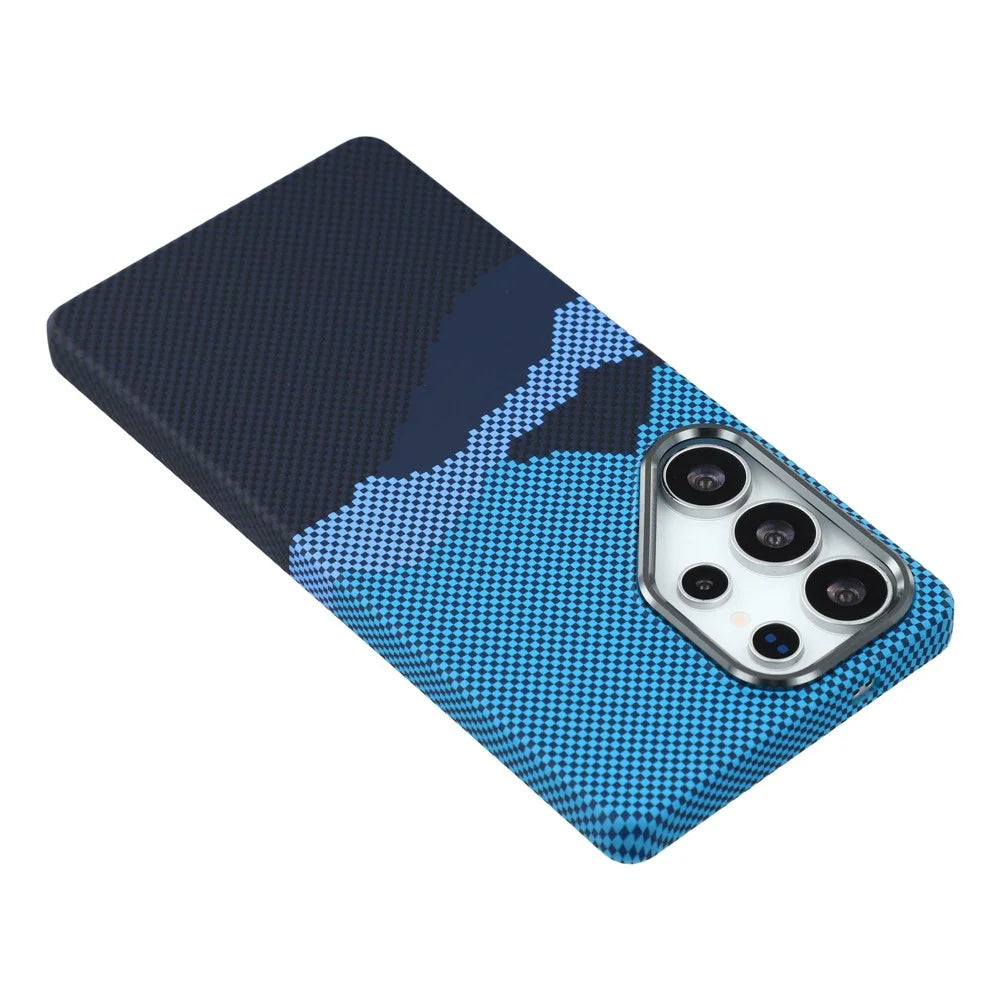 For Samsung Galaxy S25 Ultra Magnetic Case Water Transfer Printing Metal Frame PC Phone Back Cover - Alpine Blue - 5