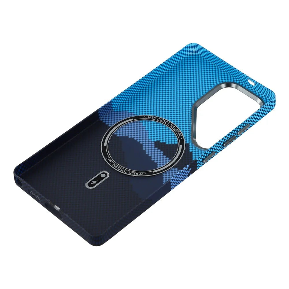 For Samsung Galaxy S25 Ultra Magnetic Case Water Transfer Printing Metal Frame PC Phone Back Cover - Alpine Blue - 6