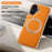 For iPhone 17 Magnetic Case with Rotating Kickstand Leather + PC + TPU Electroplating Phone Cover - Orange - 2