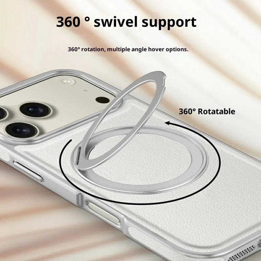 For iPhone 17 Pro Magnetic Case with Rotating Kickstand Leather + PC + TPU Electroplating Phone Cover - Orange - 3
