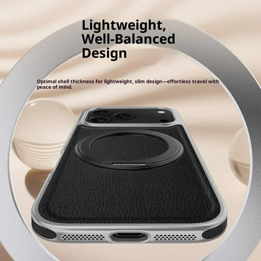 For iPhone 17 Pro Magnetic Case with Rotating Kickstand Leather + PC + TPU Electroplating Phone Cover - Orange - 5