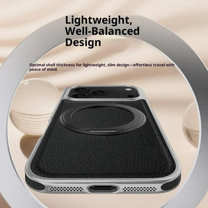 For iPhone 17 Pro Max Magnetic Case with Rotating Kickstand Leather + PC + TPU Electroplating Phone Cover - Orange - 5
