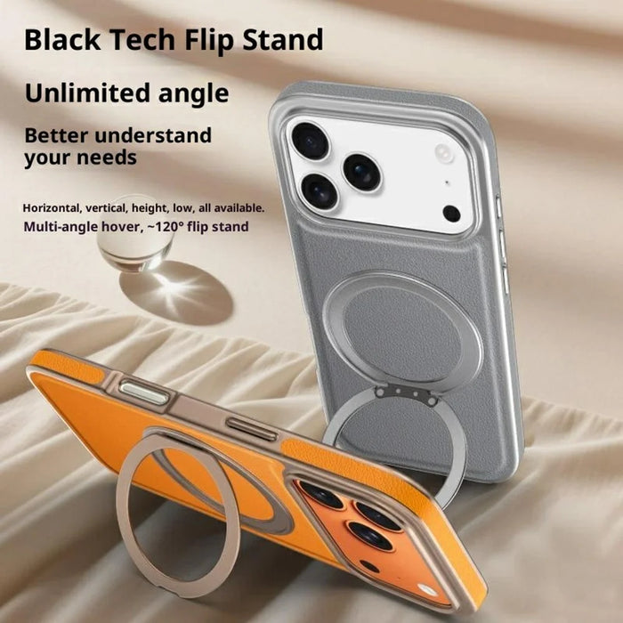 For iPhone 17 Pro Max Magnetic Case with Rotating Kickstand Leather + PC + TPU Electroplating Phone Cover - Orange - 6