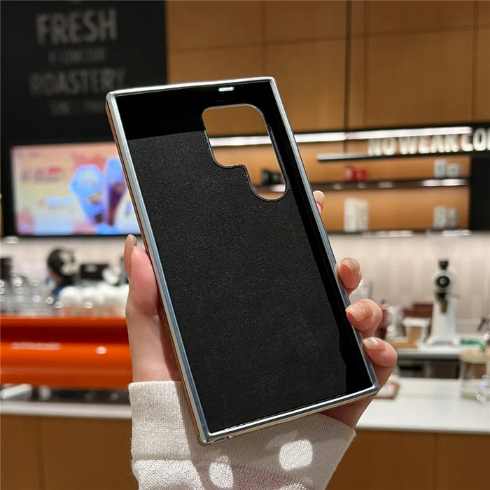 For Samsung Galaxy S24 Ultra Case with Hidden Kickstand Leather + PC + TPU Matte Electroplated Phone Cover - Black - 3