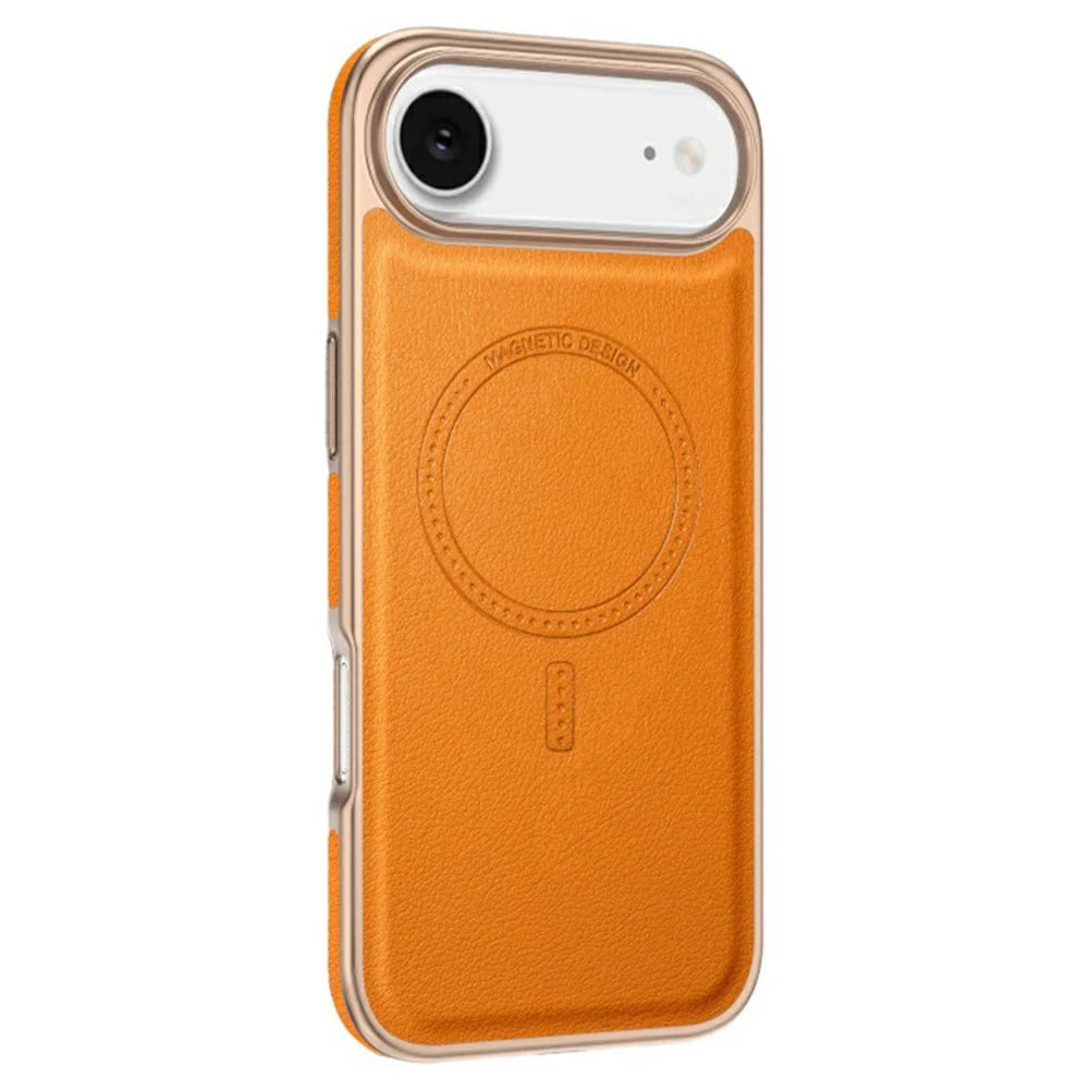 For iPhone Air Magnetic Case Electroplating Edge PU + TPU + PC Phone Cover - Orange - 1