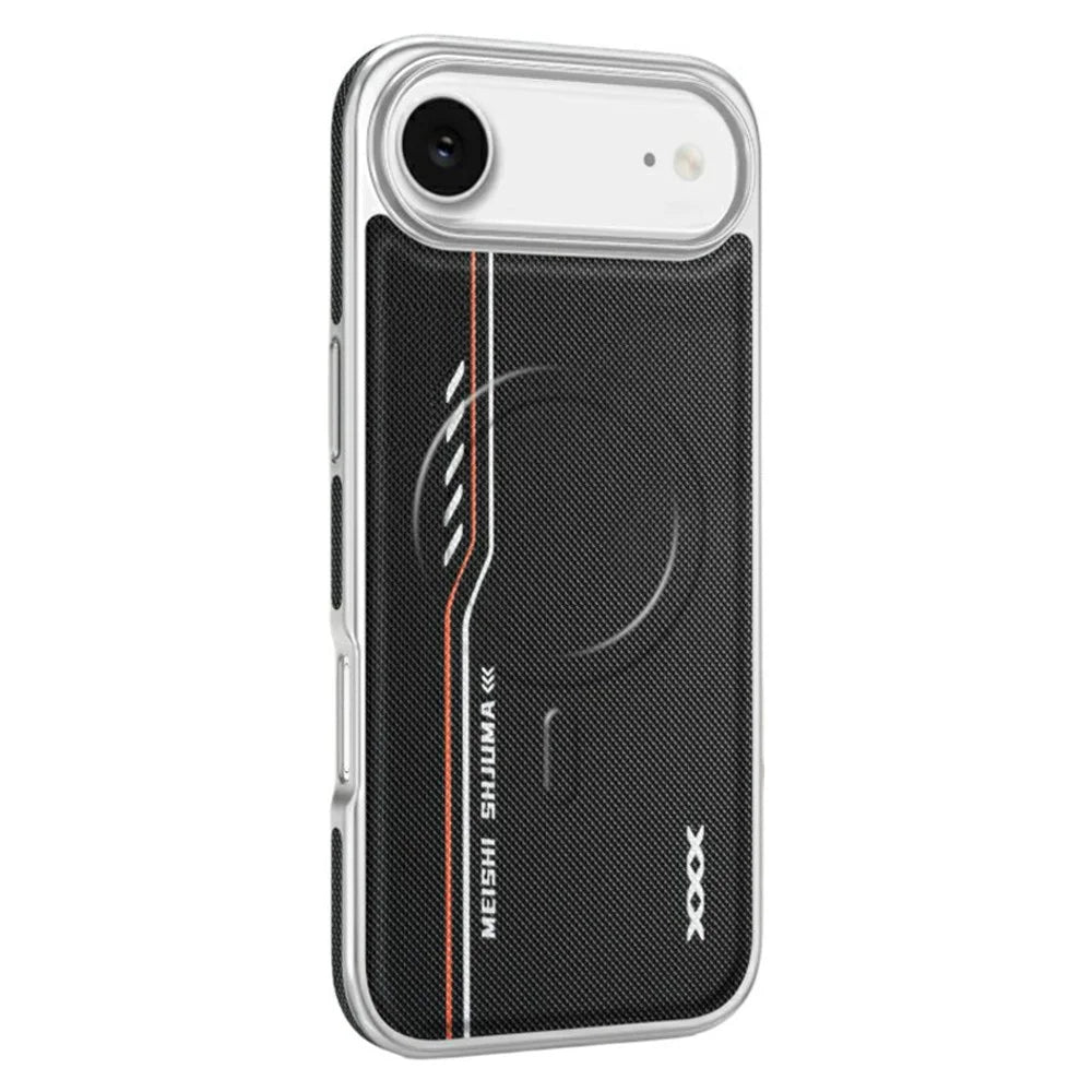 For iPhone Air Case Compatible with MagSafe Line Print Diamond Texture PU Leather Phone Back Cover - Black - 1