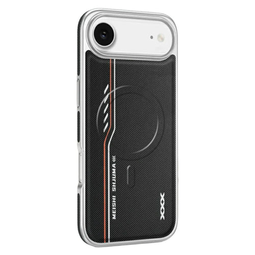For iPhone Air Case Compatible with MagSafe Line Print Diamond Texture PU Leather Phone Back Cover - Black - 1