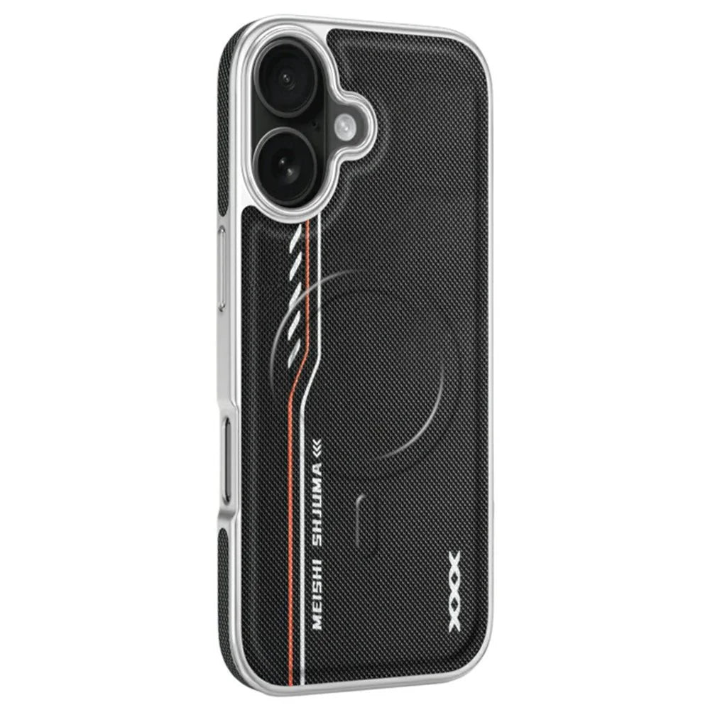 For iPhone 17 Case Compatible with MagSafe Line Print Diamond Texture PU Leather Phone Back Cover - Black - 1