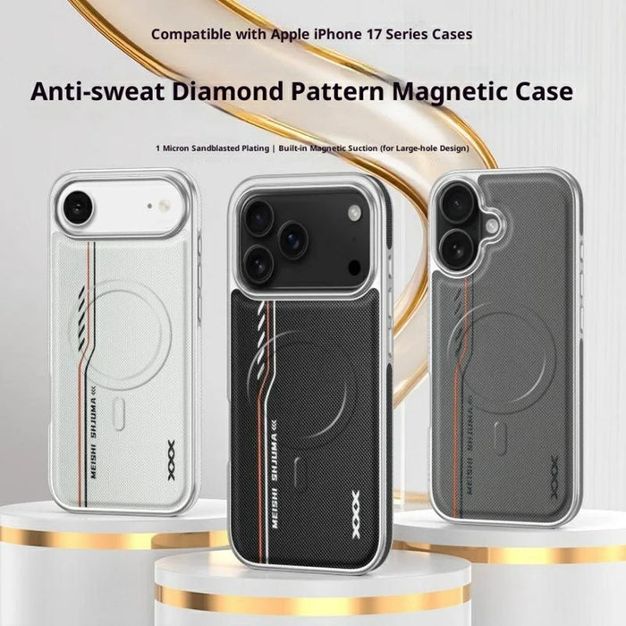 For iPhone 17 Pro Case Compatible with MagSafe Line Print Diamond Texture PU Leather Phone Back Cover - Black - 2