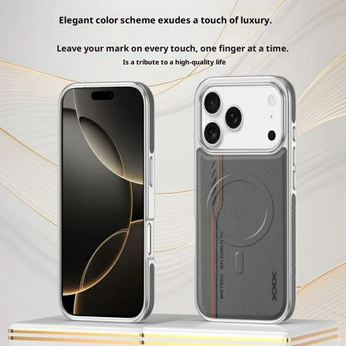 For iPhone 17 Pro Case Compatible with MagSafe Line Print Diamond Texture PU Leather Phone Back Cover - Black - 4