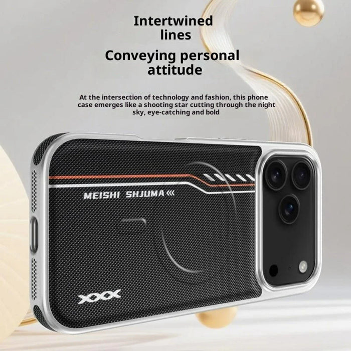 For iPhone 17 Pro Case Compatible with MagSafe Line Print Diamond Texture PU Leather Phone Back Cover - Black - 5