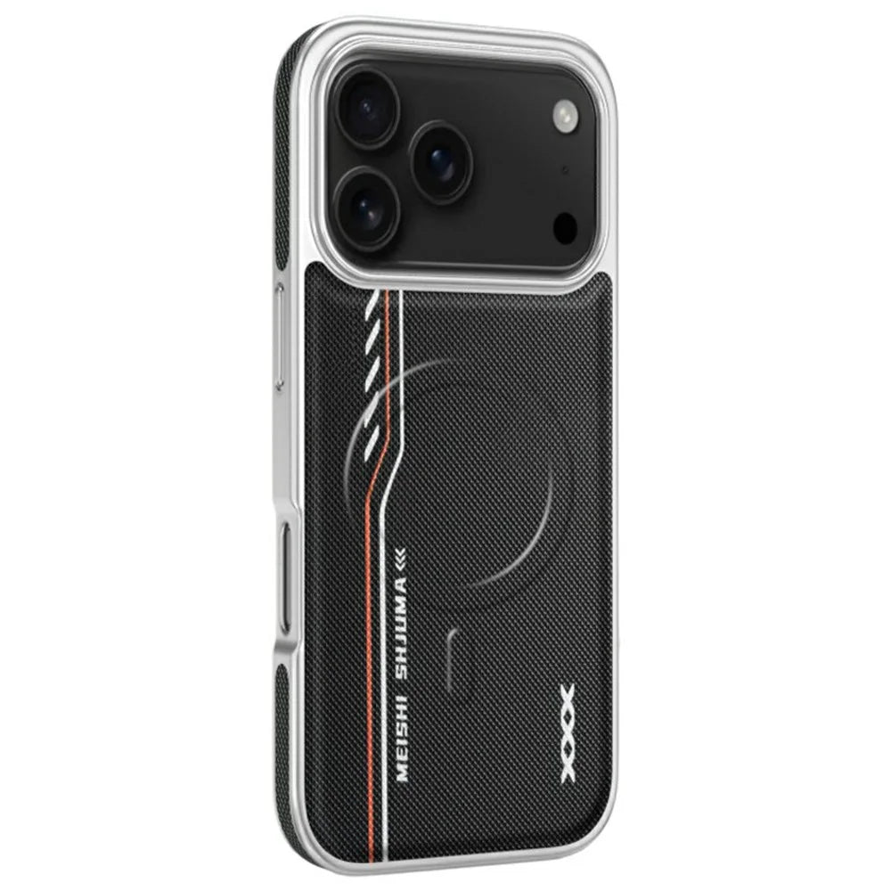 For iPhone 17 Pro Max Case Compatible with MagSafe Line Print Diamond Texture PU Leather Phone Back Cover - Black - 1