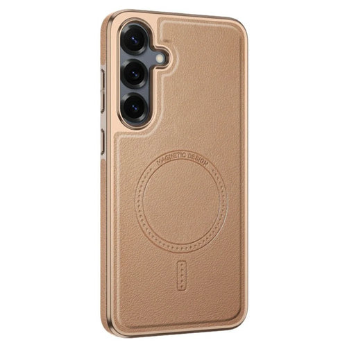 For Samsung Galaxy S25+ Magnetic Case Electroplating Edge PU + TPU + PC Phone Cover - Desert Gold - 1