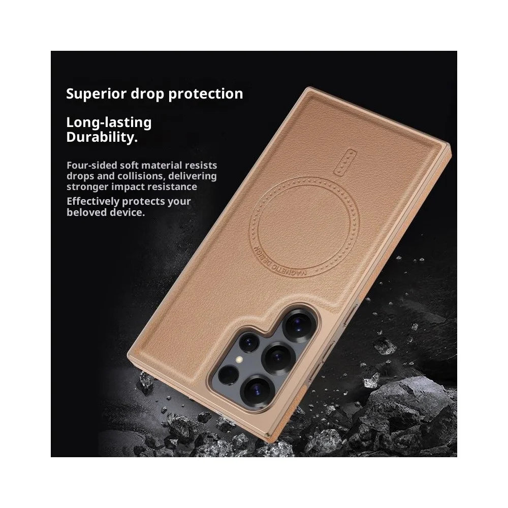 For Samsung Galaxy S25 Ultra Magnetic Case Electroplating Edge PU + TPU + PC Phone Cover - Desert Gold - 4