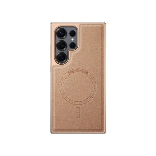 For Samsung Galaxy S24 Ultra Magnetic Case Electroplating Edge PU + TPU + PC Phone Cover - Desert Gold - 1