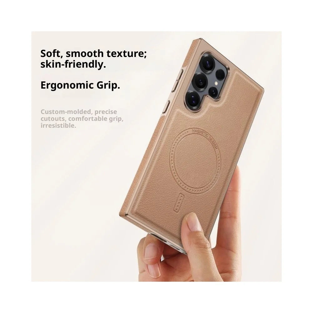 For Samsung Galaxy S24 Ultra Magnetic Case Electroplating Edge PU + TPU + PC Phone Cover - Desert Gold - 2