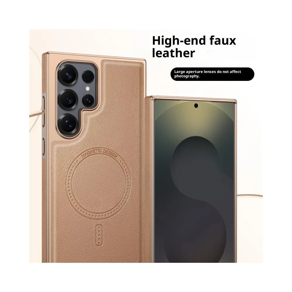 For Samsung Galaxy S24 Ultra Magnetic Case Electroplating Edge PU + TPU + PC Phone Cover - Desert Gold - 3