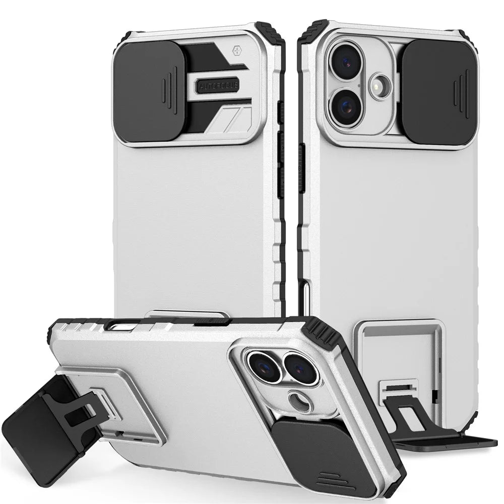 For iPhone 17 Case Camera Slider PC + TPU Phone Cover with Kickstand - White - 1