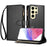 For Samsung Galaxy S24 Ultra Leather Case Zipper Wallet Stand Shockproof Phone Cover with Wrist Strap - Black - 1