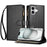 For iPhone 17 Leather Case Zipper Wallet Stand Shockproof Phone Cover with Wrist Strap - Black - 1