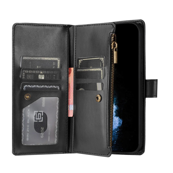 For Realme 15T 5G Leather Case Zipper Wallet Stand Shockproof Phone Cover with Wrist Strap - Black - 4